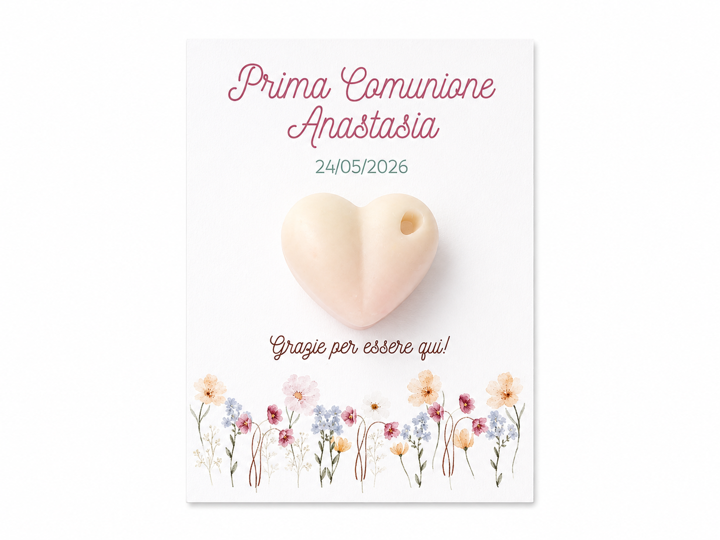 CANDELA SEGNAPOSTO CON CARTONCINO CON CUORE BOMBATO