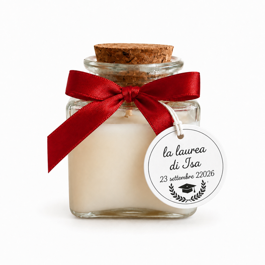 CANDELA CONTENITORE VETRO PER LAUREA 5cm x 4cm