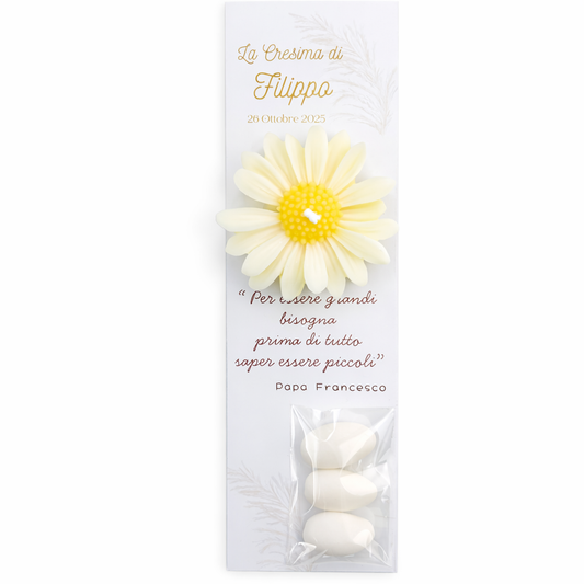 CANDELA SEGNAPOSTO CON CARTONCINO - MARGHERITA CON CONFETTI