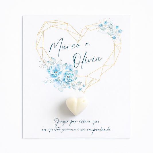 CANDELA SEGNAPOSTO CON CARTONCINO - CUORE BOMBATO