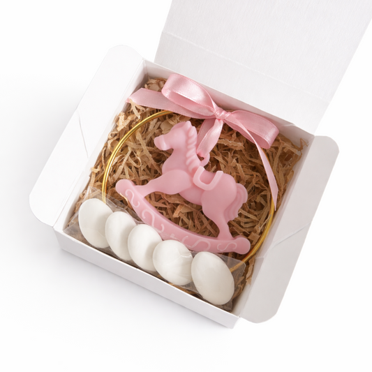 CANDELA CAVALLO A DONDOLO ROSA 10CM