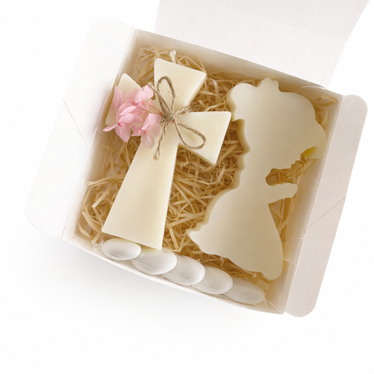 COFANETTO COMUNIONE BIMBA - DUE CANDELE BIMBA+CROCE
