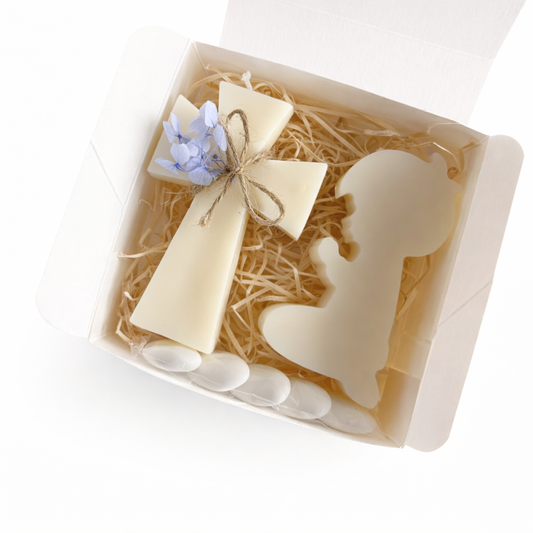 COFANETTO COMUNIONE BIMBO - DUE CANDELE BIMBO+CROCE