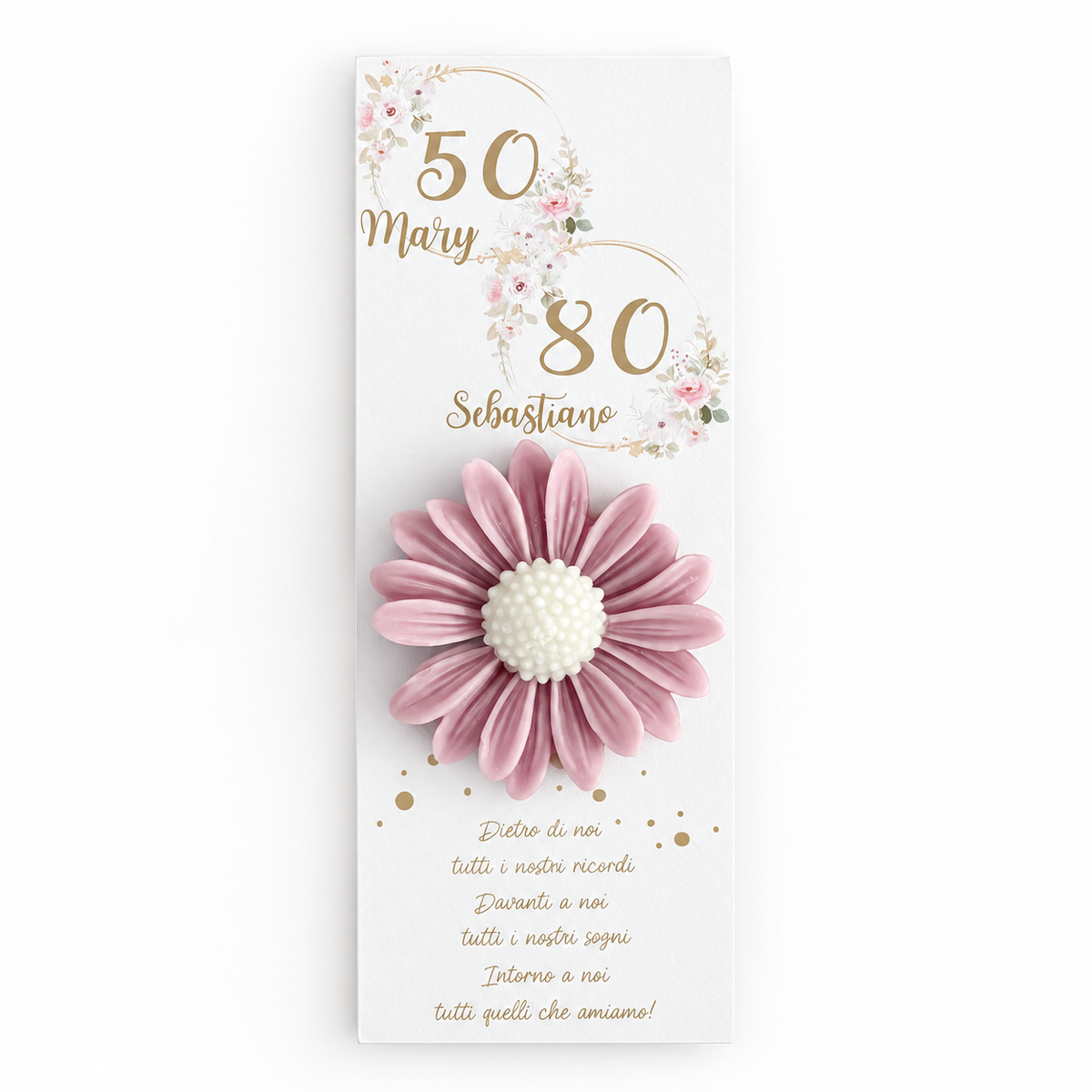 CANDELA SEGNAPOSTO CON CARTONCINO - MARGHERITA COMPLEANNO